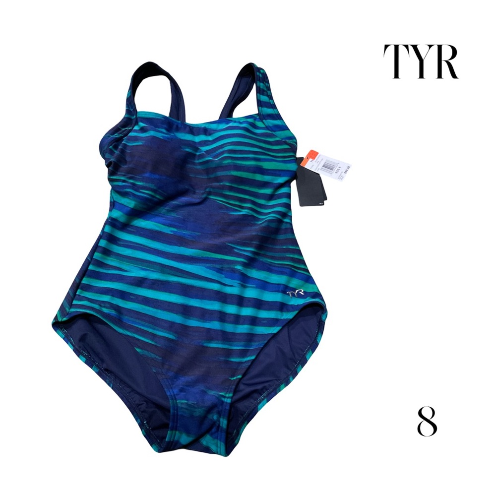 TYR Durafast Elite UPF 50 One Piece Swimsuit Blue Green Size 8 NWT - Picture 5 of 11